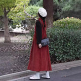 Angora red, doll collar corduroy sleeveless vest skirt, white dress women's spring long dress B1003