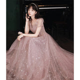 Evening dress women's 2025 new spring and summer banquet elegant temperament atmospheric art test vocal pink long dress