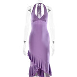 2025 style  summer new neck V-neck dress women's fashion temperament sexy Spice girl backless fishtail dress