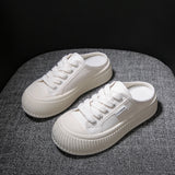 namcoverse Summer New Korean Style Semi Slipper White Shoes Female Ins Student Breathable Casual Canvas Shoes Women's Board Shoes Comfortable