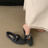 2025 Late evening wind retro velvet bow Mary Jane shoes women's popular autumn and winter new square head thick heel grandma shoes