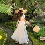 2025 Thailand seaside photo vacation suit female super fairy pure desire white bubble sleeve tube top skirt two-piece set