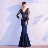 Annual meeting dress fishtail skirt 2025 new spring haute couture temperament long sleeve host catwalk dress banquet evening dress