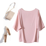 2025 Pink heavy mulberry silk T-shirt, design sense niche short-sleeved shirt women's summer silk top half-sleeved shirt