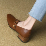 2025 Round head deep mouth single shoes women's middle heel spring and autumn new first layer rivets fashionable low heel small leather shoes women