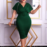 2025 D290 with belt African large size women's clothing new fashion and thin V-neck temperament commuting Popular trade 2025 dress