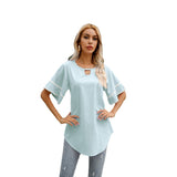 NAMCOVERSE New  new product 2025 trade 2025 Internet celebrities women's round neck lace splicing top, horn sleeve solid color T-shirt, spot