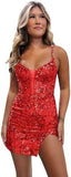 2025  dress popular autumn and winter new  sequined suspender sexy hip-wrapped slim mini V dress