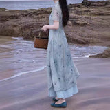 2025 popular summer temperament stacking new Chinese style improved cheongsam two-piece set retro waist long set