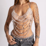 2025 Q5059Y multi-layer chest chain jewel bra beaded bra chain transparent body chain top vest