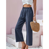 New  Cross Border Women's Pants High Waist Lotus Leaf Elastic Waist Simply Cotton and Linen Cropped Pants Casual Pants