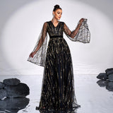 2025 new temperament V-neck long-sleeved long sequined banquet pendulum evening dress bridesmaid dress women