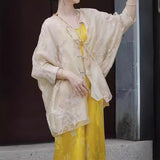2025 New Chinese style Zen women's clothing popular new high-end Tang suit top yellow imitation acetic acid dress set