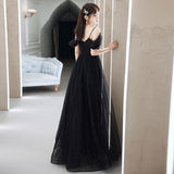 Banquet evening dress women's 2025 spring new student bar mitzvah host long one-word shoulder suspender dress skirt