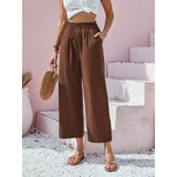 New  Cross Border Women's Pants High Waist Lotus Leaf Elastic Waist Simply Cotton and Linen Cropped Pants Casual Pants