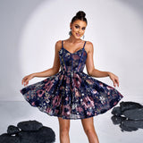 2025 women's clothing new high-end temperament sleeveless suspender banquet sequins short swinging evening dress dress