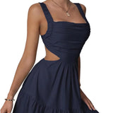 European and American 2024 Summer New Square Collar Backless Sexy Sling Dress Women's Clothing