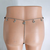 2025 Fb2110  stainless steel twelve constellation rhinestone letter pendant waist chain underwear integrated combination thong chain