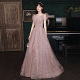Evening dress women's 2025 new spring and summer banquet elegant temperament atmospheric art test vocal pink long dress