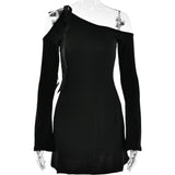 2025 wish New new dress fashionable and sexy diagonal neck off-the-shoulder splicing high waist long sleeve hip skirt women