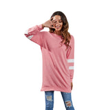 NAMCOVERSE Spring and summer new products 2025  wish round neck contrasting color splicing long-sleeved colored cotton casual loose large size top, women