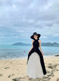 2025 Sanya island travel wear long dress seaside vacation pleated skirt sexy backless suit women's two-piece beach skirt