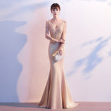 Annual meeting dress fishtail skirt 2025 new spring haute couture temperament long sleeve host catwalk dress banquet evening dress