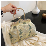 NAMCOVERSE 2025 Bag Women's Embroidery Handbag 2025 New Fashion Chain One Shoulder Crossbody Bag Diamond Clip Buckle Shell Bag