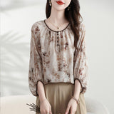 2025 Fresh smudged mulberry silk shirt, sweet silk top,  T-shirt, casual Popular style short women's clothing summer