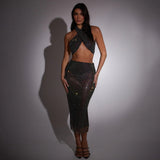 2025 New  summer hot-selling new skirt, fashionable and sexy slim-fitting hot diamond perspective hip skirt