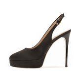 2025 136-8 Black satin high heels women's thin heels Baotou empty sandals women's super high heels waterproof table work shoes