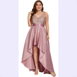 2025 Popular trade evening dress popular autumn and winter new V-neck A-shaped party dress front short and rear long dress