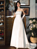 2025 tube top satin wedding dress main dress white simple bridal welcome dress