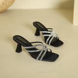 2025 333-6 Rhinestone high-heeled slippers 2025 women's summer new square head wine glass and high heels cross-strap cool slippers