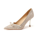 2025 811-3 Fairy wind pearl bow bridesmaid single shoes women 2025 women winter new pointed stiletto high heels women