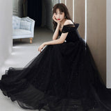 2025 suspender evening dress dress  new black temperament elegant banquet host celebrity dress spring girl