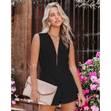 Cross-Border 2022 European and American Spring/Summer New Sexy V-neck Backless Jumpsuit Ins Casual Party One-Piece Shorts for Women