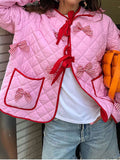 NAMCOVERSE 2025 New color matching lace-up bow cotton clothes popular  New sweet women's pocket warm jacket