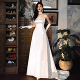 2025 tube top satin wedding dress main dress white simple bridal welcome dress