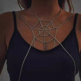 4704 2025 jewelry, sexy metal chain bikini necklace, geometric spider web personalized breast chain body chain