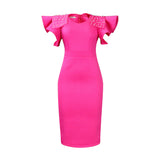 2025 Hot trade large size women's clothing popular new round neck lotus leaf sleeve slit nail bead hip wrap OL dress dress 2025 dress