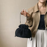 NAMCOVERSE 2025 autumn and winter new granular lamb wool portable bucket bag simple versatile drawstring design lucky bag change bag