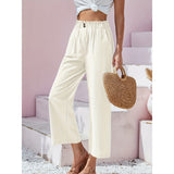 New  Cross Border Women's Pants High Waist Lotus Leaf Elastic Waist Simply Cotton and Linen Cropped Pants Casual Pants