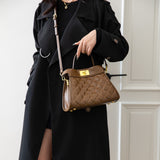 2025 Bag Autumn Women's popular Fashion Rhombus Embroidery Thread Handbag High Sense Large Capacity Shoulder Bag Commuter Messenger Bag
