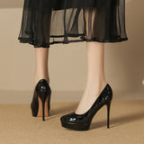 2025 136-5 Cross-border pointed-toed thin-heeled high-heeled shoes for women, sexy temperament waterproof table, shallow-mouth plaid, super-high-heeled single shoes for women