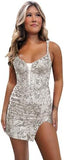 2025  dress popular autumn and winter new  sequined suspender sexy hip-wrapped slim mini V dress