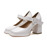 2025 8399-5 Waterproof table high heels women's 2025 autumn new thick heel square head  one-word Ma Lizhen shoes women