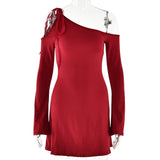 2025 wish New new dress fashionable and sexy diagonal neck off-the-shoulder splicing high waist long sleeve hip skirt women