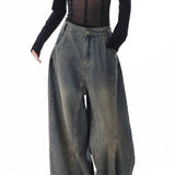 Ken Studio Early Autumn 2023 New Retro Washed Wide-Leg Jeans Women's High Waist Design Mop Pants Pants