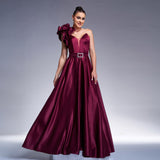 2025 Hot trade New  new temperament single shoulder diagonal collar banquet waist pendulum evening dress bridesmaid dress women